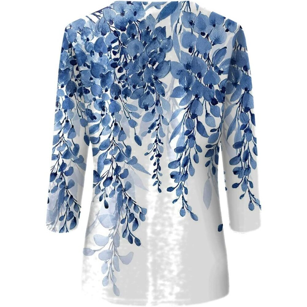 Womens 3/4 Sleeve Casual Tops Solid Color Loose Fit Breathable Summer - Picture 4 of 4